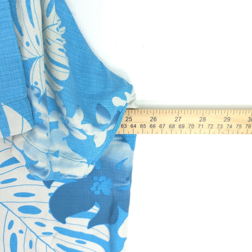 Tommy Bahama Shirt Mens XL Blue White 100% Silk Floral Hawaiian Camp Loop Collar - Picture 3 of 9